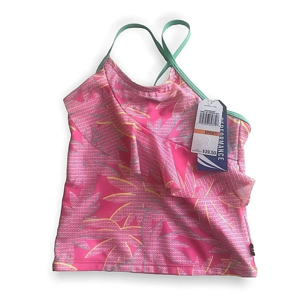 Nautica Girls Palm Tree Bikini Set Carmine Rose‎ Size S
